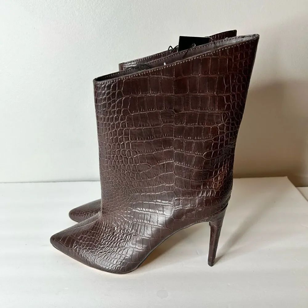 Express Snakeskin Textured Asymmetrical Booties - Picture 2 of 6